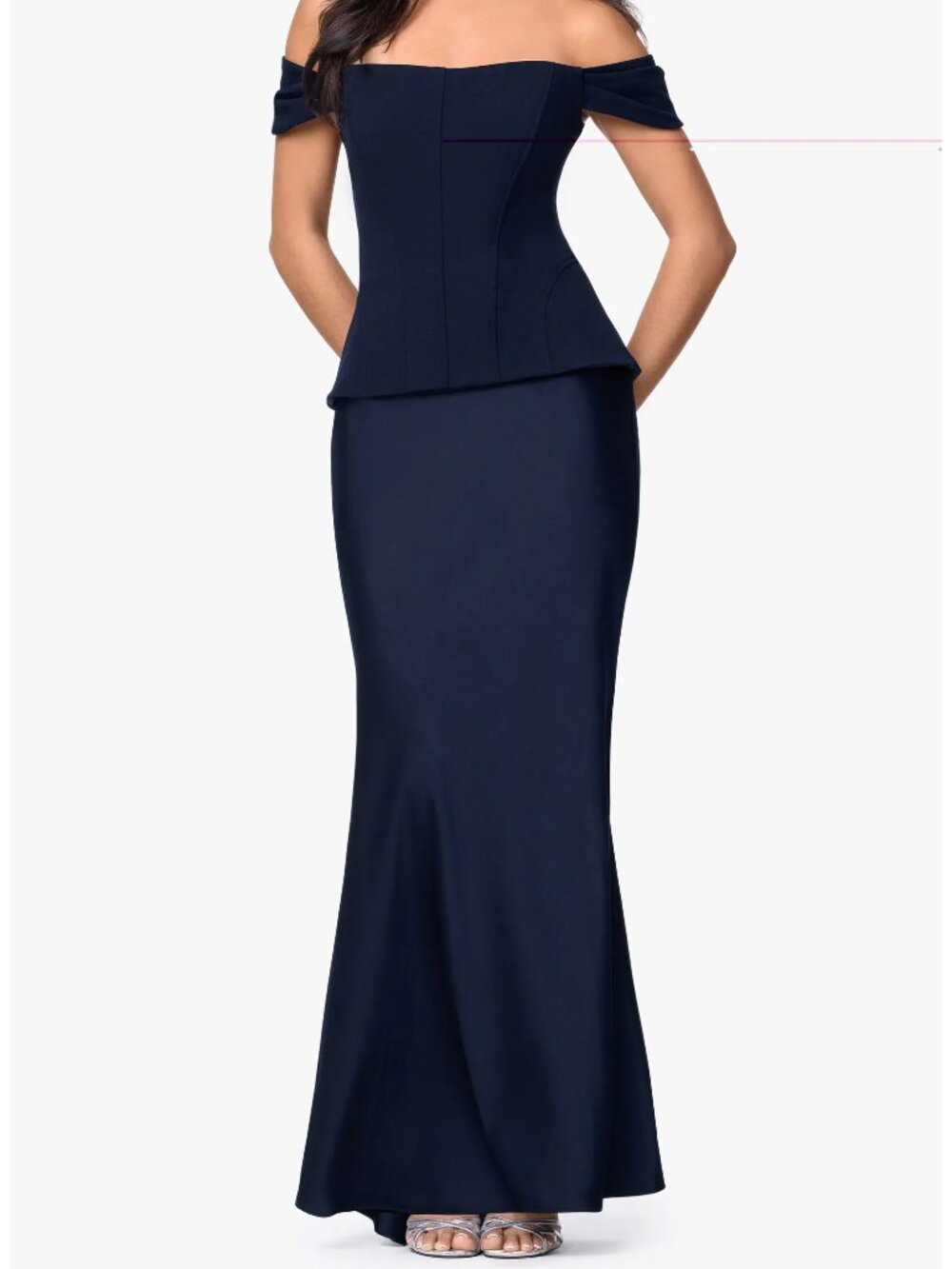Betsy & Adam Women's Long Off-The-Shoulder Corset Dress
